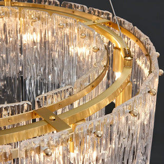 ZOWALA - Clear Glass Living Room Gold 2-Tier Drum Chandelier Image - 6