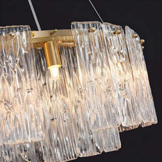 ZOWALA - Clear Glass Living Room Gold 2-Tier Drum Chandelier Image - 7