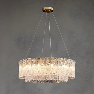ZOWALA - Clear Glass Living Room Gold 2-Tier Drum Chandelier Image - 9