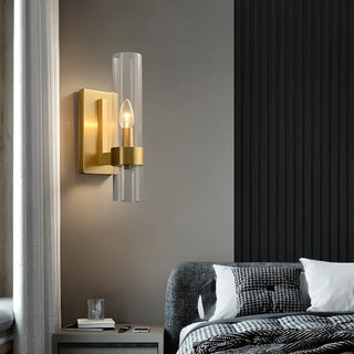 Simple Clear Glass Cylinder Shade Gold Wall Sconce Zawala Image - 1