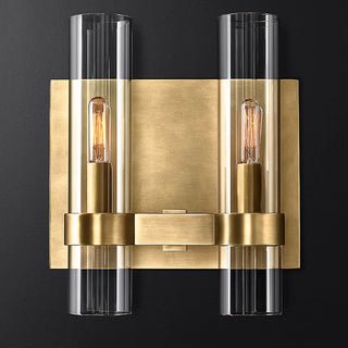 Simple Clear Glass Cylinder Shade Gold Wall Sconce Zawala Image - 11