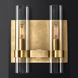 Simple Clear Glass Cylinder Shade Gold Wall Sconce Zawala Image - 12