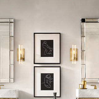 Simple Clear Glass Cylinder Shade Gold Wall Sconce Zawala Image - 2