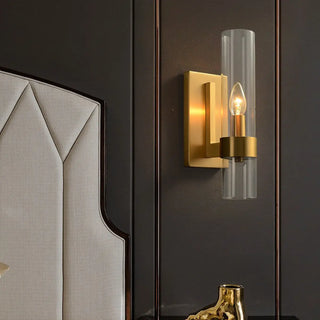 Simple Clear Glass Cylinder Shade Gold Wall Sconce Zawala Image - 4