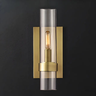 Simple Clear Glass Cylinder Shade Gold Wall Sconce Zawala Image - 5
