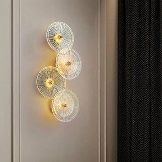 Artistic Tiered Glass Discs Gold Metal Wall Sconce Zawala Image - 1