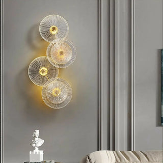Artistic Tiered Glass Discs Gold Metal Wall Sconce Zawala Image - 2