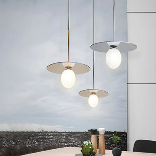 Modern Circular Disc White Globe Dining Room Pendant Ligh Image - 1