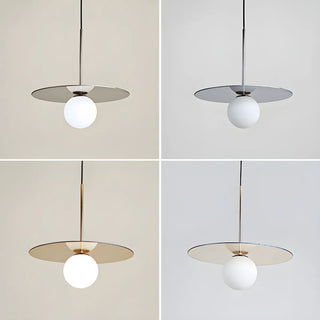 Modern Circular Disc White Globe Dining Room Pendant Ligh Image - 10