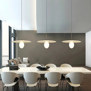 Modern Circular Disc White Globe Dining Room Pendant Ligh Image - 2