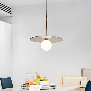 Modern Circular Disc White Globe Dining Room Pendant Ligh Image - 5