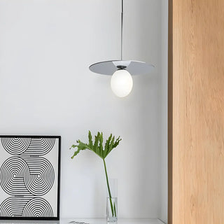 Modern Circular Disc White Globe Dining Room Pendant Ligh Image - 6