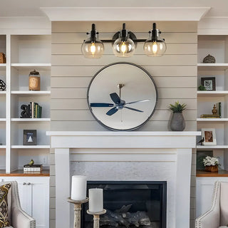 Simple Clear Glass Globe Black 3-Bulb Wall Vanity Light Zawala Image - 4