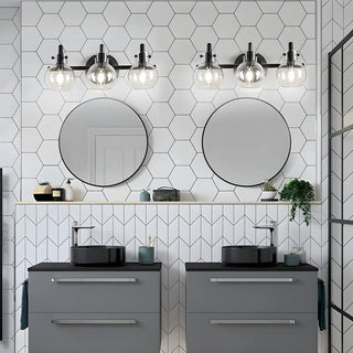 Simple Clear Glass Globe Black 3-Bulb Wall Vanity Light Zawala Image - 5