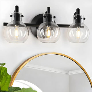 Simple Clear Glass Globe Black 3-Bulb Wall Vanity Light Zawala Image - 6