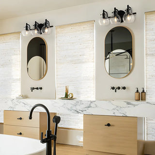 Simple Clear Glass Globe Black 3-Bulb Wall Vanity Light Zawala Image - 7