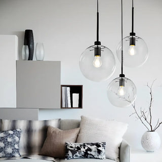 Modern Clear Glass Globe Pendant Light Set Flexible Length Zawala Image - 1