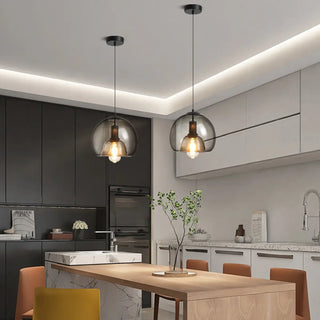 ZOWALA - Modern Clear Glass Grey Dome Dining Room Pendant Light Image - 1
