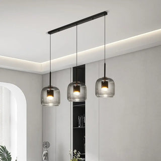 ZOWALA - Modern Clear Glass Grey Dome Dining Room Pendant Light Image - 2