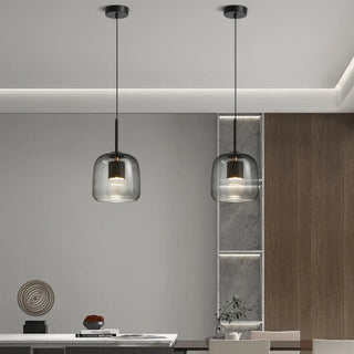 ZOWALA - Modern Clear Glass Grey Dome Dining Room Pendant Light Image - 5