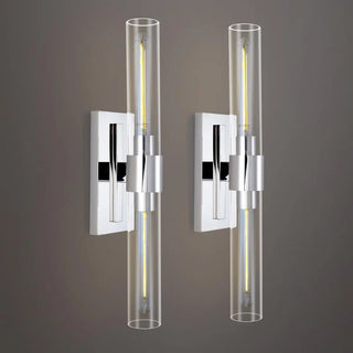 Modern Chrome Clear Glass Tube Bathroom Wall Sconce Zawala Image - 10