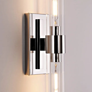 Modern Chrome Clear Glass Tube Bathroom Wall Sconce Zawala Image - 12