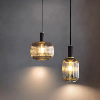 ZOWALA - Modern Ribbed Clear Glass Black Cylinder Pendant Light Image - 1
