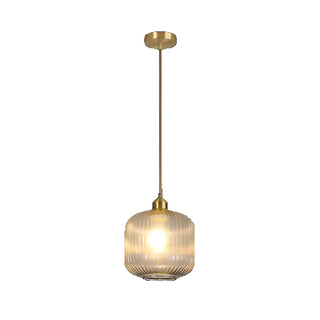 ZOWALA - Modern Ribbed Clear Glass Black Cylinder Pendant Light Image - 10