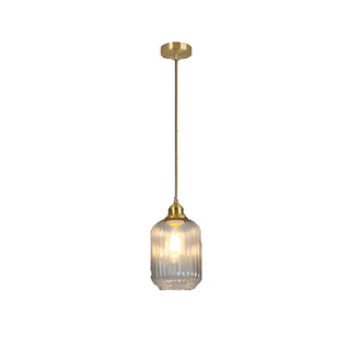 ZOWALA - Modern Ribbed Clear Glass Black Cylinder Pendant Light Image - 11