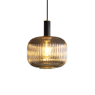 ZOWALA - Modern Ribbed Clear Glass Black Cylinder Pendant Light Image - 12