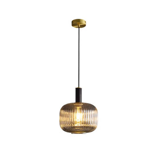 ZOWALA - Modern Ribbed Clear Glass Black Cylinder Pendant Light Image - 13