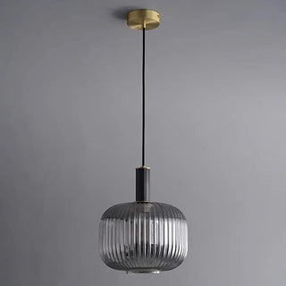ZOWALA - Modern Ribbed Clear Glass Black Cylinder Pendant Light Image - 14