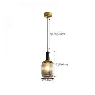ZOWALA - Modern Ribbed Clear Glass Black Cylinder Pendant Light Image - 18