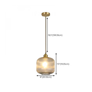 ZOWALA - Modern Ribbed Clear Glass Black Cylinder Pendant Light Image - 19