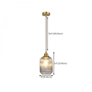 ZOWALA - Modern Ribbed Clear Glass Black Cylinder Pendant Light Image - 20