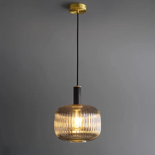ZOWALA - Modern Ribbed Clear Glass Black Cylinder Pendant Light Image - 3