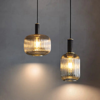 ZOWALA - Modern Ribbed Clear Glass Black Cylinder Pendant Light Image - 4