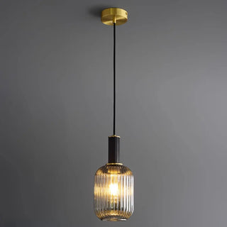 ZOWALA - Modern Ribbed Clear Glass Black Cylinder Pendant Light Image - 5