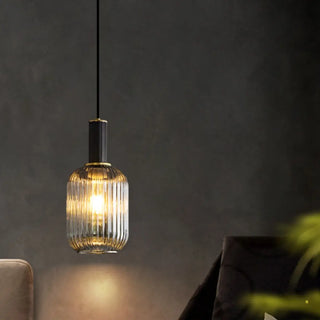ZOWALA - Modern Ribbed Clear Glass Black Cylinder Pendant Light Image - 6