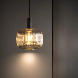 ZOWALA - Modern Ribbed Clear Glass Black Cylinder Pendant Light Image - 7