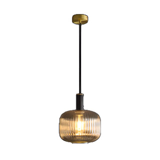 ZOWALA - Modern Ribbed Clear Glass Black Cylinder Pendant Light Image - 8