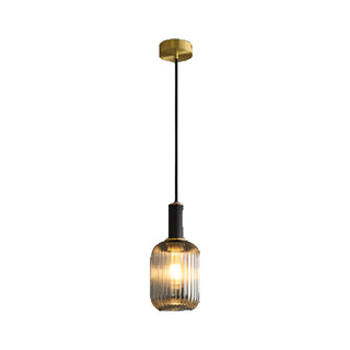 ZOWALA - Modern Ribbed Clear Glass Black Cylinder Pendant Light Image - 9