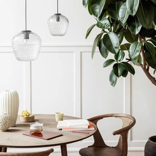 ZOWALA - Modern Dining Room Clear Textured Glass Jar Pendant Light Image - 6