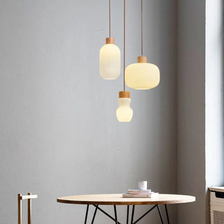 Modern White Glass Pendant Light Cylinder Dining Room Zawala Image - 2