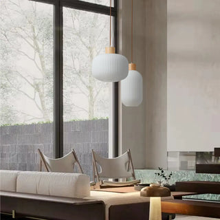 Modern White Glass Pendant Light Cylinder Dining Room Zawala Image - 3