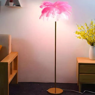 Creative Pink Feather Palm Tree Metal LED Floor Lamp Zawala Image - 2