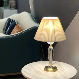 Contemporary Fabric Shade Crystal Base Table Lamp Zawala Image - 1