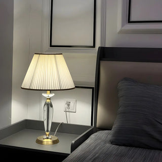 Contemporary Fabric Shade Crystal Base Table Lamp Zawala Image - 2