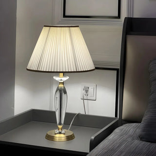 Contemporary Fabric Shade Crystal Base Table Lamp Zawala Image - 4