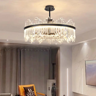 ZOWALA - Crystal Black Oval Metal LED Dining Room Chandelier Image - 1